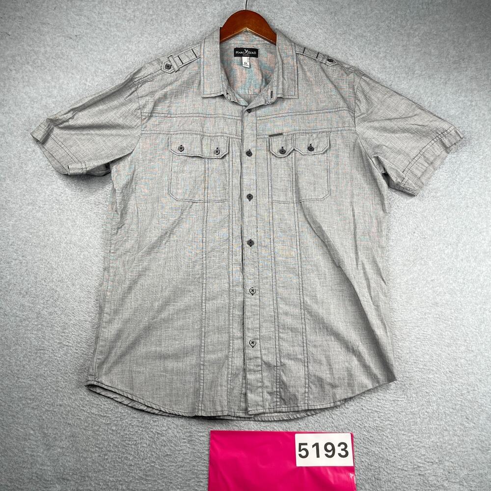 Marc Ecko Shirt Light Gray casual Pockets Button Up Short Sleeve Mens XL